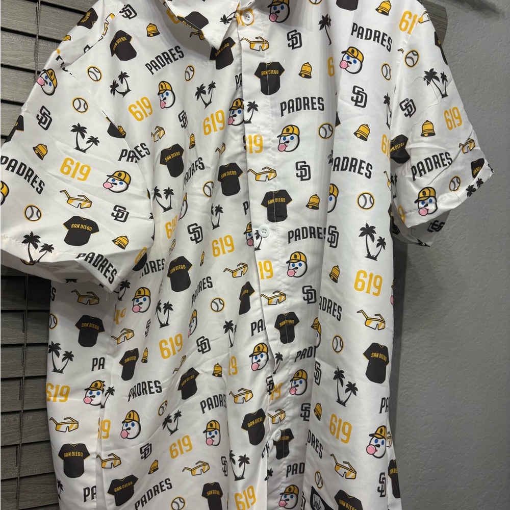 White Padres Themed Button-Up Shirt